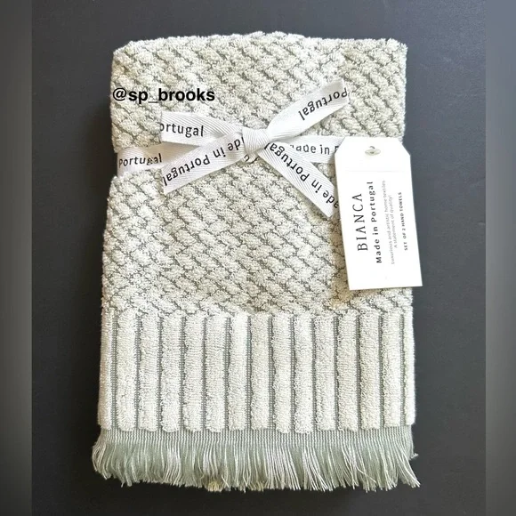 🎁BIANCA Bath Towel Set - Cotton Textured Woven & Terry - Green & Cream -6 Pieces - Picture 6 of 12